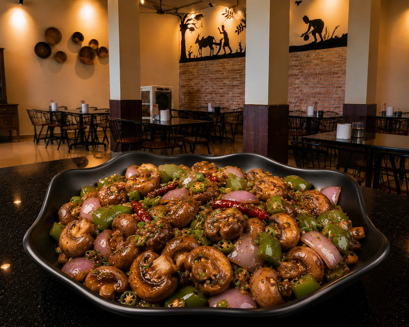Mushroom Chilli - Veg dish at The Farmer's Kitchen Shirwal